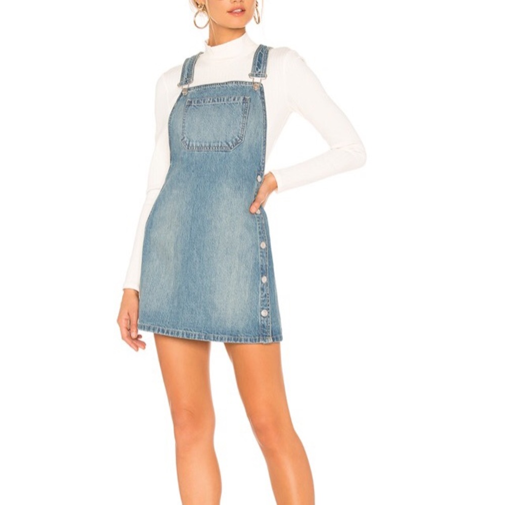 Free People Louise Denim Jumper Pinafore Bib Dress